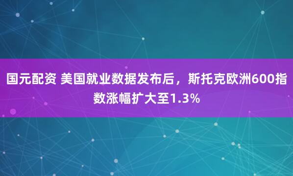 国元配资 美国就业数据发布后，斯托克欧洲600指数涨幅扩大至1.3%